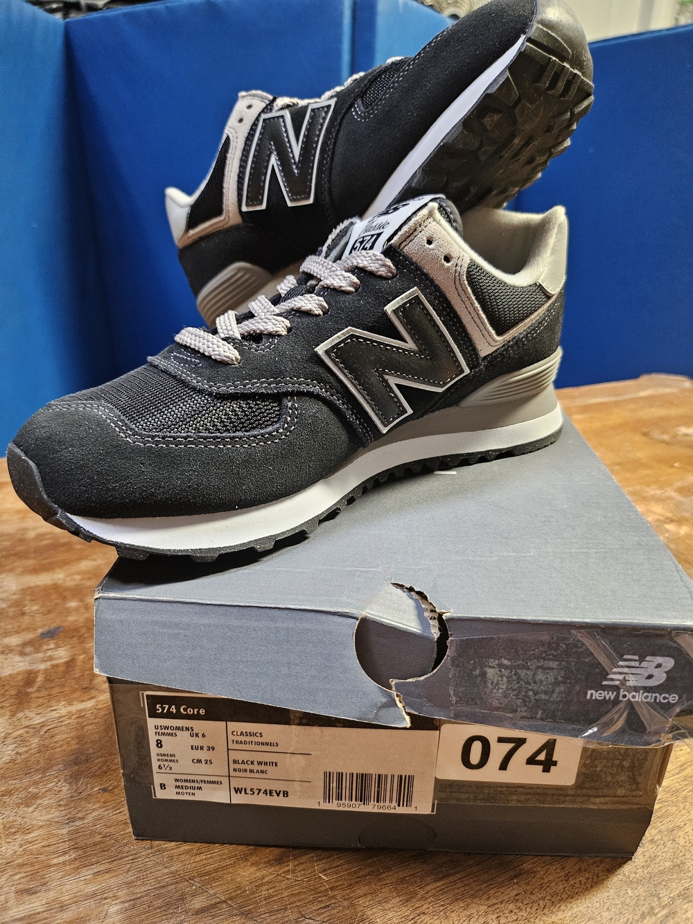 New Balance 574 Core Black/White Sneakers Size 8